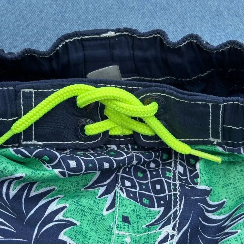 Gap Kids Green & Navy Swim Shorts W/Lining & Adjustable Waist Sz Sm (6-7)